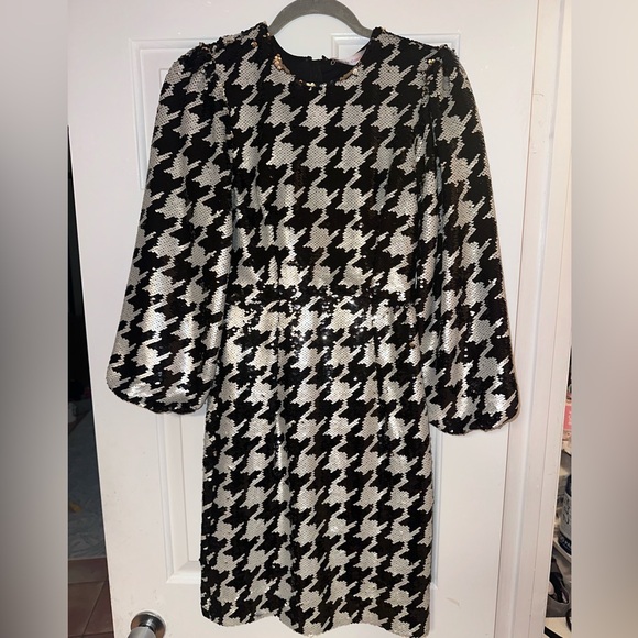 ✨ Jude Connally Bianca Black & White Sequin Houndstooth Dress 🤍🖤 Size XS - Picture 1 of 7